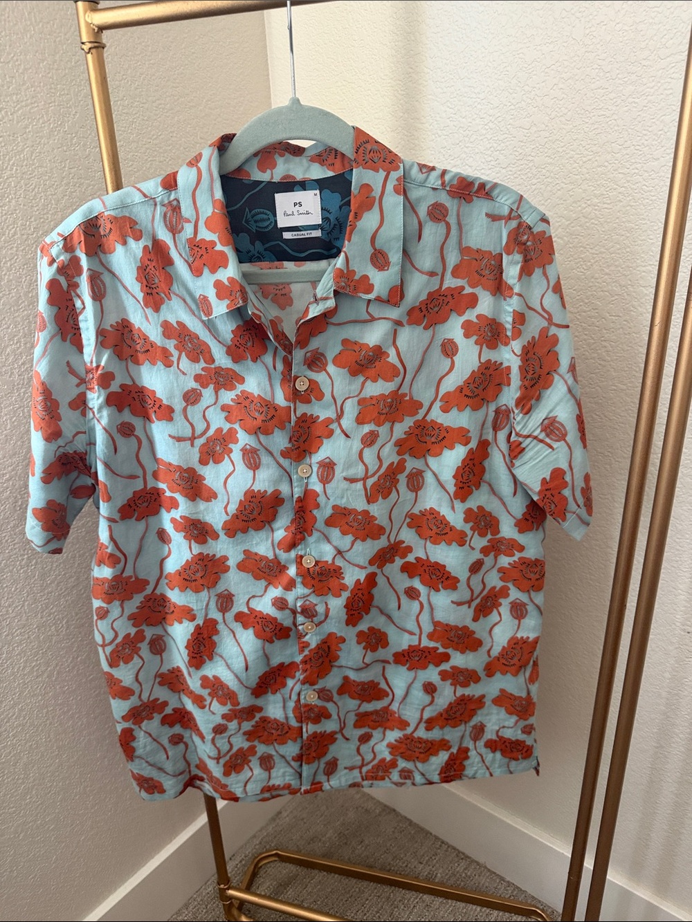 Paul Smith Blue Shirt with Orange Floral Print